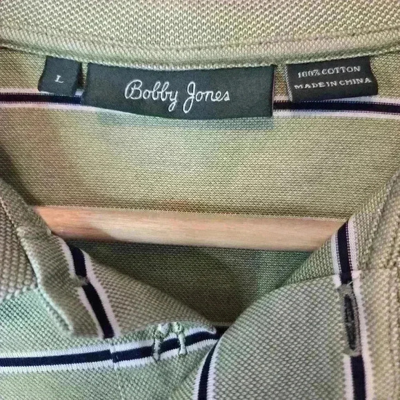 Men's Bobby Jones Golf Polo Size L Green with Navy Blue Stripes - Picture 3 of 8